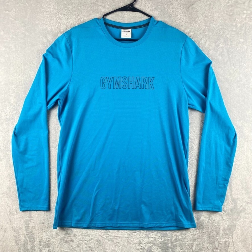 Gymshark Shirt Mens Large Blue Gym Workout Long Sleeve Performance Training